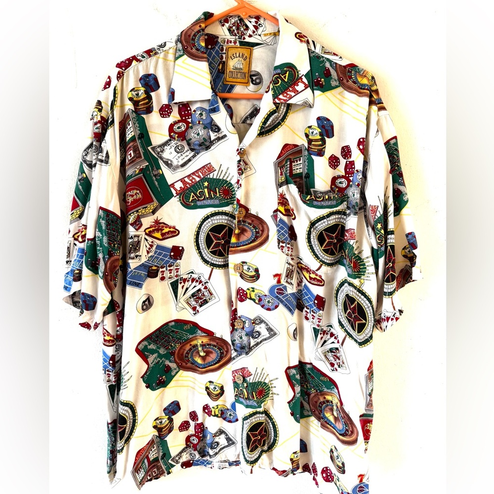 Island Collection Multicolor Casino Print Men's Shirt XL